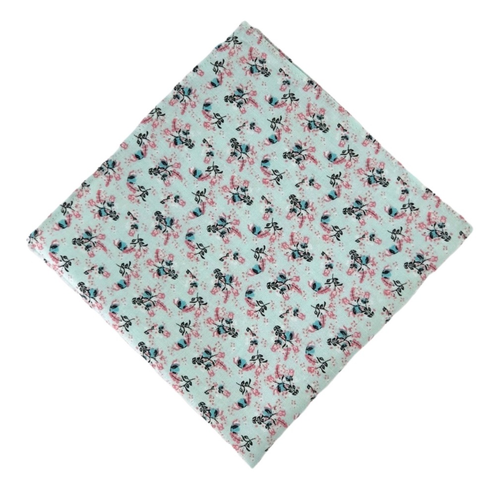 Ice Blue Floral Pocket Square Handkerchief